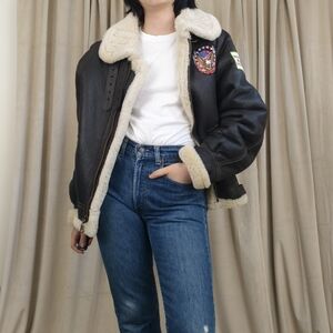 Vintage US Airforce Style Genuine Sheepskin Shearling Aviator Jacket